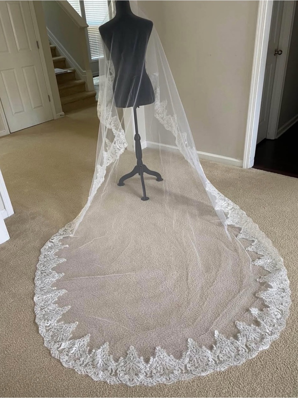 Long Lace-Edged Bridal Veil in White